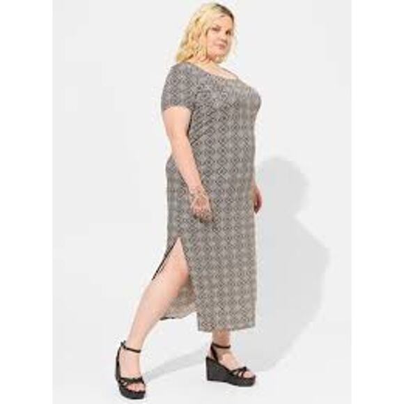 TORRID Maxi Super Soft Knit Dress Black Beige Side Slit Womens Plus Size 2X XXL - Picture 8 of 8